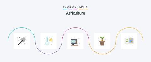 lantbruk platt 5 ikon packa Inklusive odla. lantbruk. läger. växt. pott vektor