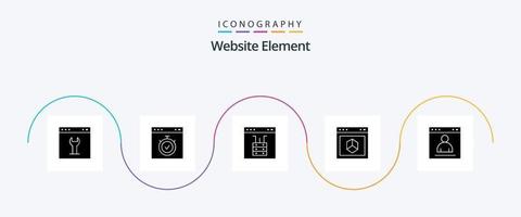 hemsida element glyf 5 ikon packa Inklusive element. Ansökan. stoppur. server. gränssnitt vektor