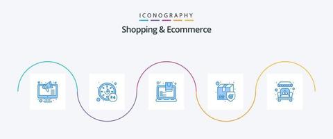 Shopping und E-Commerce Blue 5 Icon Pack inklusive Online. Kasten. online. Versand. Lieferung vektor
