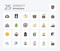 Sauna 25 Flachfarben-Icon-Pack inklusive Sauna. Creme. Pflege. Lotus. Kasten vektor