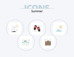 Sommer-Flat-Icon-Pack 5 Icon-Design. Meer. Schuhwerk. Getränk. Flip-Flops. Stroh vektor