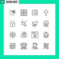 16 kreative Symbole moderne Zeichen und Symbole von Karottenschloss-Ei entriegeln Pfeil editierbare Vektordesign-Elemente vektor