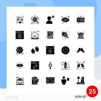 25 solides Glyphenpaket der Benutzeroberfläche mit modernen Zeichen und Symbolen für die Sichtzieleinstellung, bearbeitbare Vektordesignelemente für die Privatsphäre der Augen vektor