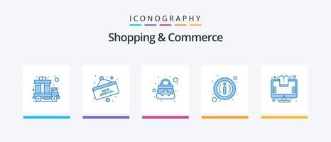 Shopping und Handel Blue 5 Icon Pack inklusive Online. die Info. Planke. Taste. Schultertasche. kreatives Symboldesign vektor