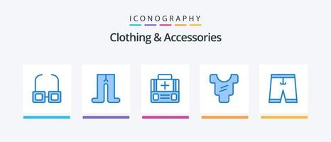 Kleidung und Accessoires blau 5 Icon Pack inklusive Shorts. Kleidung. medizinisch. kleiden. Kleidung. kreatives Symboldesign vektor