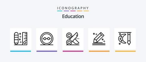 utbildning linje 5 ikon packa Inklusive certifikat. akademisk grad. studerande. pappersvaror. penna. kreativ ikoner design vektor
