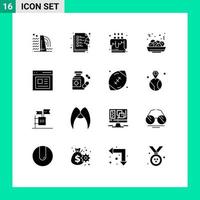 uppsättning av 16 modern ui ikoner symboler tecken för användare innehåll ljus kommunikation mat redigerbar vektor design element