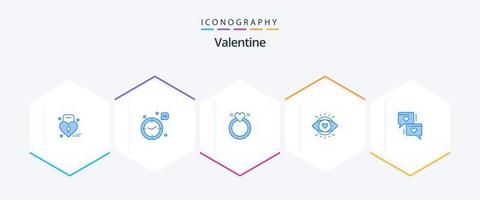 Valentine 25 blaues Icon Pack inklusive Liebe. Licht. Ring. Ausbildung. Auge vektor