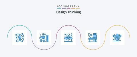 design tänkande blå 5 ikon packa Inklusive lampa. tabell. borsta. lösning. Glödlampa vektor