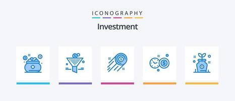 Investment Blue 5 Icon Pack inklusive Wachstum. Tachometer. Kapitalrendite. Investitionszeit. Investition. kreatives Symboldesign vektor