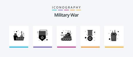 Military War Glyph 5 Icon Pack inklusive Talkie. Rang. Militär. Militär. Armee. kreatives Symboldesign vektor