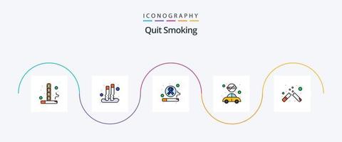 sluta rökning linje fylld platt 5 ikon packa Inklusive bil. Nej. sjukvård. sjukvård. rökning vektor