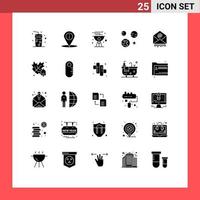 Stock Vector Icon Pack mit 25 Zeilen Zeichen und Symbolen für Mail Space Cook Science Planet editierbare Vektordesign-Elemente