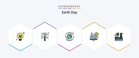 Earth Day 25 Filledline Icon Pack inklusive Ökologie. Leistung. Erde. Tafel. Energie vektor