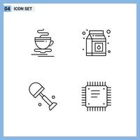 Stock Vector Icon Pack mit 4 Zeilenzeichen und Symbolen für Teeschaufeln Hotel Pack Chip editierbare Vektordesign-Elemente