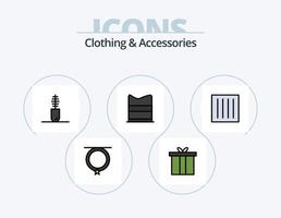 Kläder och Tillbehör linje fylld ikon packa 5 ikon design. sömnad Tillbehör. klänningskonst. plånbok. klänning knapp. man vektor