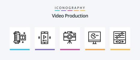 Video Production Line 5 Icon Pack inklusive Newsletter. E-Mail-Dokument. Speichermedium. Email. Aufzeichnung. kreatives Symboldesign vektor