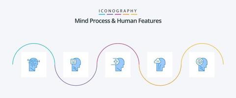 Geistprozess und menschliche Merkmale blaues 5-Icon-Paket einschließlich Kopf. Geist. männlich. Gehirn. Kopf vektor