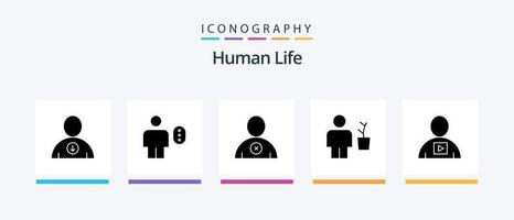 mänsklig glyf 5 ikon packa Inklusive kropp. pott. radera. växt. kropp. kreativ ikoner design vektor