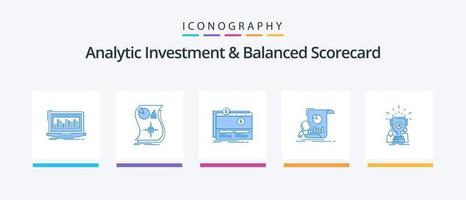 analytisk investering och balanserad score-kort blå 5 ikon packa Inklusive företag. analys. svar. hemsida. insamling. kreativ ikoner design vektor