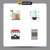 4 flaches Icon-Konzept für mobile Websites und Apps Box Light Packaging Electricity Shop editierbare Vektordesign-Elemente vektor