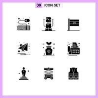 fast glyf packa av 9 universell symboler av företag underrättelse indisk marknadsföring e-post redigerbar vektor design element