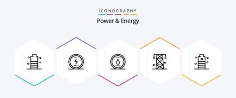 Macht und Energie 25-Zeilen-Icon-Pack inklusive Leistung. Energie. seo. Elektrizität. Leistung vektor