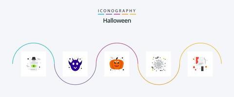 Halloween Flat 5 Icon Pack inklusive Halloween Metzgermesser. blutiges Messer. Gesicht. Netz. Halloween vektor