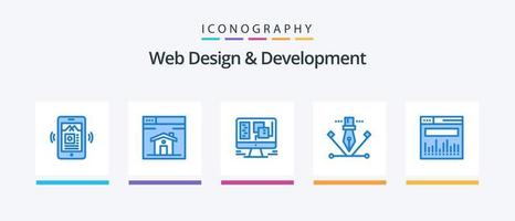 webb design och utveckling blå 5 ikon packa Inklusive webb. analyser. design. penna verktyg. design. kreativ ikoner design vektor