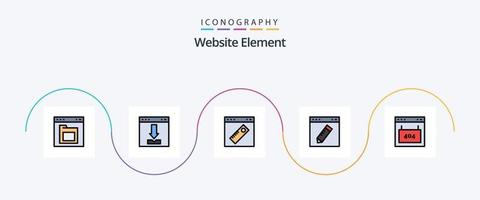 Website-Elementzeile gefülltes flaches 5-Icon-Paket einschließlich Bearbeiten. Browser. Schnittstelle. Webseite. Werkzeug vektor
