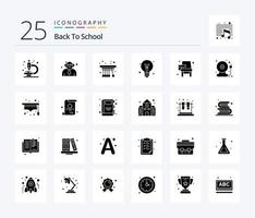zurück zur Schule 25 solides Glyphen-Icon-Pack inklusive Lernen. Schreibtisch. Physik. Stuhl. Ausbildung vektor