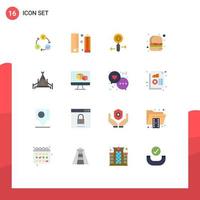 16 flaches Farbkonzept für mobile Websites und Apps Camping Fast Food Pencil Burger Zoom editierbares Paket kreativer Vektordesign-Elemente vektor