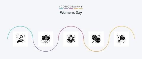 Womens Day Glyph 5 Icon Pack inklusive Frauen. Herz. Liebe. Tag. Rosen vektor