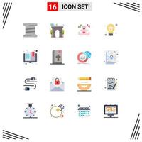 Stock Vector Icon Pack mit 16 Linienzeichen und Symbolen für Open Light Love Solution Bulb editierbares Paket kreativer Vektordesign-Elemente