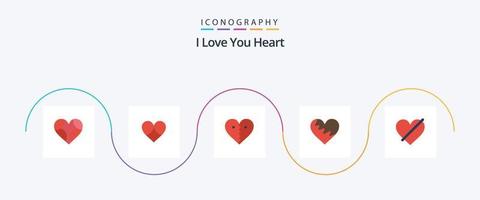 hjärta platt 5 ikon packa Inklusive kärlek. bruten. kärlek. ha sönder. kärlek vektor