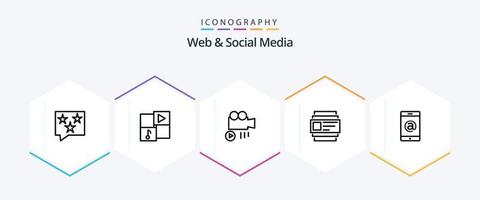 Web- und Social-Media-Icon-Paket mit 25 Zeilen, einschließlich ID . Video . Video. Kamera vektor