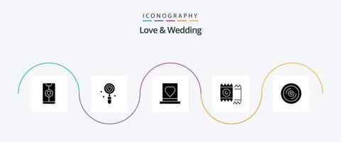 Liebe und Hochzeit Glyphe 5 Icon Pack inklusive Liebhaber. Kondom. suchen. Hingabe. Liebe vektor