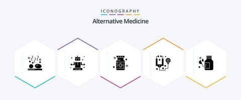 Alternativmedizin 25 Glyphen-Icon-Pack inklusive Tropfen. Stethoskop. Pflege. Gesundheitspflege. Medizin vektor