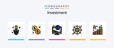 investering linje fylld 5 ikon packa Inklusive . investering. företag. budget uppskatta. investering. kreativ ikoner design vektor