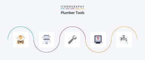 rörmokare platt 5 ikon packa Inklusive . rörmokare. systemet. mekanisk. VVS vektor