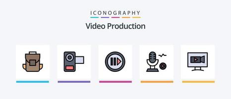 Videoproduktionslinie gefüllt 5 Icon Pack inklusive Song. Mikrofon . spielen. kreatives Symboldesign vektor