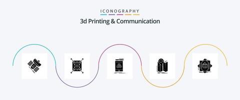 3D-Druck und Kommunikations-Glyphe 5 Icon Pack inklusive Route. Karte. strukturiert. Standort. Produkt vektor