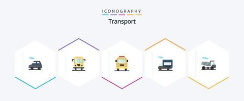 transport 25 platt ikon packa Inklusive transport. cykel. buss. fordon. lastbil vektor