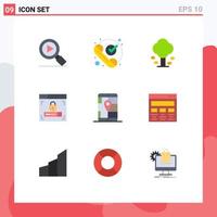 Universelle Symbolsymbole Gruppe von 9 modernen flachen Farben von gps-Sperrumgebung Sicherheitsbaum editierbare Vektordesign-Elemente vektor