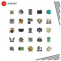 Gruppe von 25 gefüllten flachen Farbzeichen und Symbolen für den Bericht, Film, Sportfilm, mobile, editierbare Vektordesign-Elemente vektor