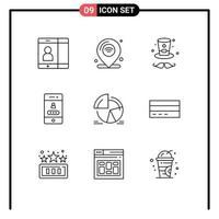 Stock Vector Icon Pack mit 9 Zeilen Zeichen und Symbolen für Statistikdiagramm Hut Sicherheitsschloss editierbare Vektordesign-Elemente