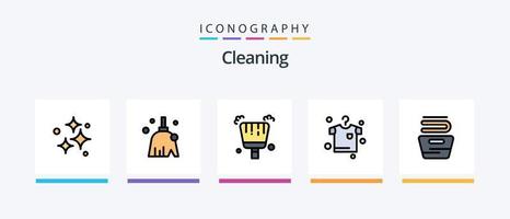 Reinigungslinie gefüllt 5 Icon Pack inklusive Clean. Wasserhahn. Besen. Reinigung. Bad. kreatives Symboldesign vektor