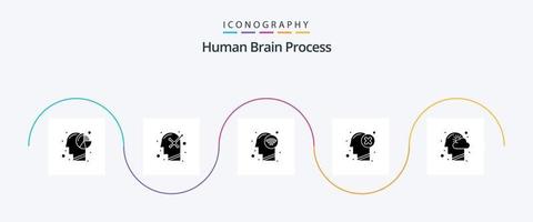 menschliches Gehirn Prozess Glyphe 5 Icon Pack inklusive Markierung. Kopf. menschlicher Verstand. Versagen. WLAN-Signal vektor