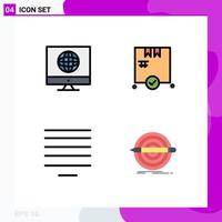 4 universelle gefüllte flache Farbzeichen Symbole der Kommunikation Text Web Check Ziel editierbare Vektordesign-Elemente vektor