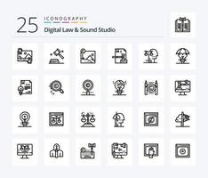 digital lag och ljud studio 25 linje ikon packa Inklusive fil. digital. lag. upphovsrätt. upphovsrättsskyddat vektor